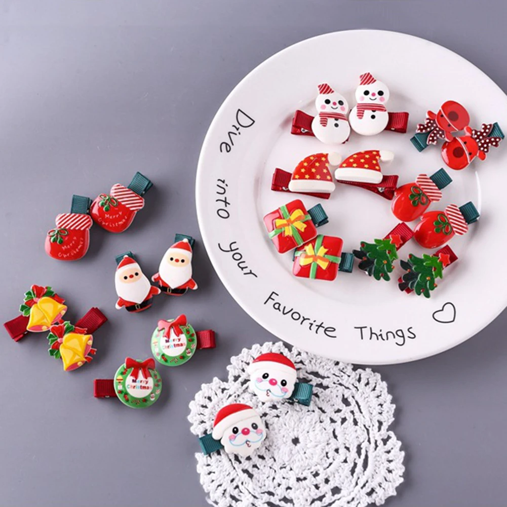 Милые рождественские заколки для волос женщин и девочек с мультяшным рисунком