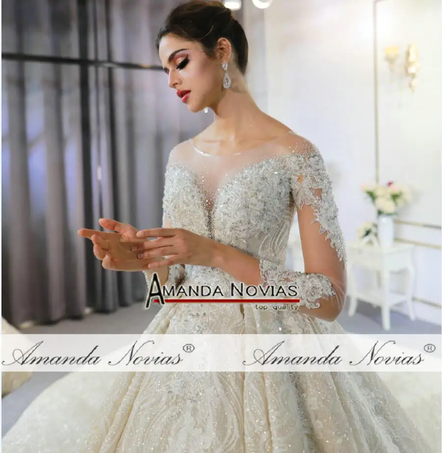 Mariage robe de mariee роскошное свадебное платье с длинными рукавами и бусинами