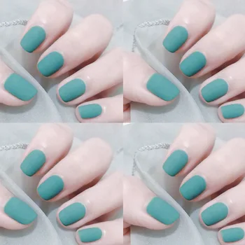 

24Pcs Matte Mint Green Fake Nails with 2g Glue Solid Color French Acrylic Short Size Square False Nail Tips Manicure Tools TY