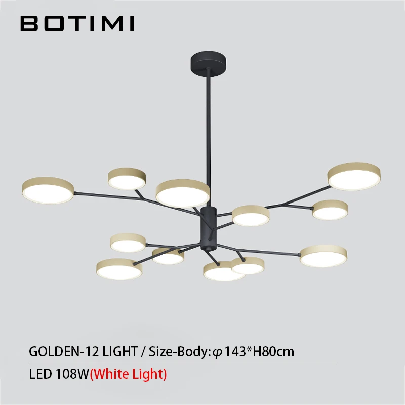 BOTIMI современная люстра в форме дерева, 220 В, для фойе, черная лампа для столовой, металлические люстры для спальни, креативный дизайн, Подвесная лампа - Цвет абажура: 12 Light-Gold