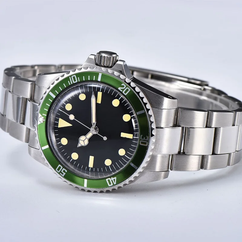 

Luminous watch Watch Men Automatic Mechanical 39.5mm green Sterile Dial black Aluminum Sheet Bezel Retro 03