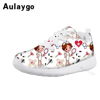 

Aulaygo Nurse Flat Shoes Women Cute Cartoon Nurses Printed Chidlren's Sneakers Girls Boy Breath Mesh Outdoor Footwear Zapatos