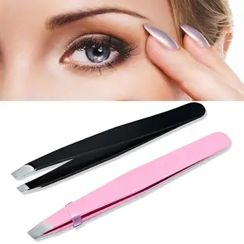 

1 Pc Black/pink Eyebrow Tweezers Hair Beauty Sloping Stainless Steel Extractor Eye Brow Clips Hair Removal Makeup Tool