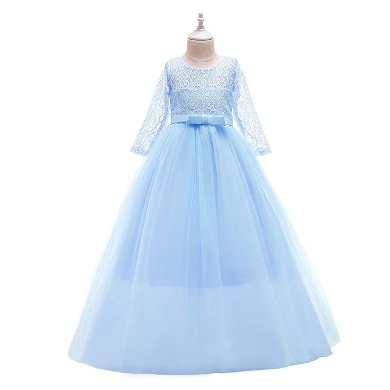 Кружевное платье с длинными рукавами для девочек; платье принцессы с юбкой-пачкой на свадьбу, Рождество, День рождения; детская одежда на заказ