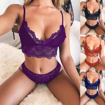 

New 2PCS Fashion Women Sexy Lace Lingerie Set Hollow Out Brassiere Briefs Underwear Suit Solid Push Up Bras Seamless Panties