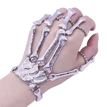 

Hot Sell Halloween Hand Bone Palm Skeleton Ghost Paw Bracelet With Fingers Bangle Accessories