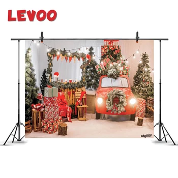 

LEVOO Red Xmas Backdrop Christmas Tree Wreath Car Gifts Bunting Background Photography Photo Zone Photo Booth Photophone Vinyl