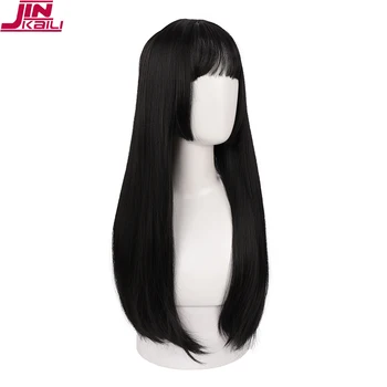 

Long Straight Wig With Bangs Black Brown Synthetic Lolita Wig For Women High Temperature Wire Heat Resistant Cosplay Wig