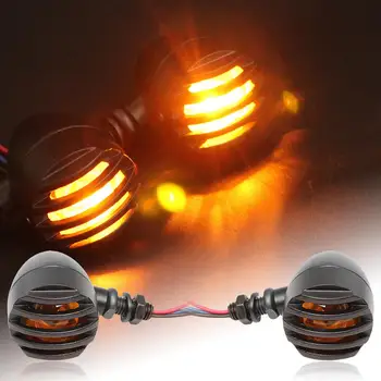 

2X Motorcycle Grill Bullet Turn Signals For Harley Cafe Racer Bobber Chopper