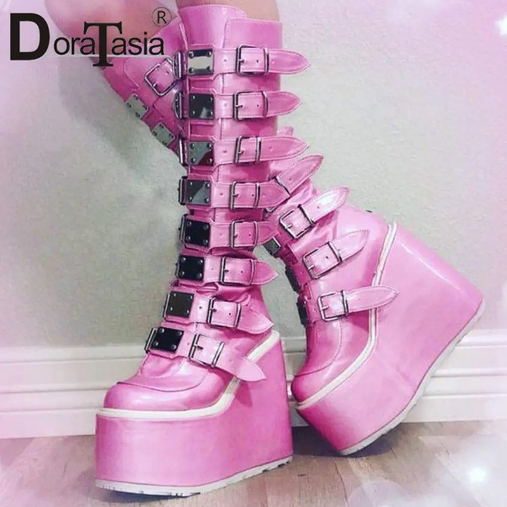 Ботинки женские на платформе с металлической пряжкой высоком каблуке | Обувь