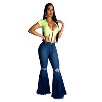 

SZMALL Newest PLUS SIZE Wide Leg Long Jeans Women Autumn Spring High Waist Hole Jeans for female Pop AU Long Trousers