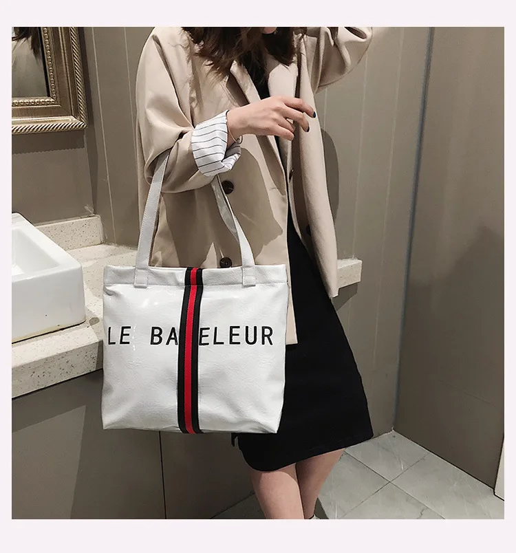 JIULIN transparent Kraft paper solid color tote bag large capacity leisure hand-held bright face portable bag tide