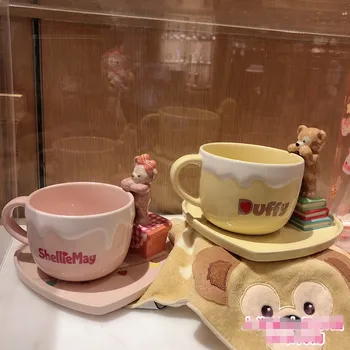 

398ML Original Disney Bear Duffy ShellieMay Afternoon tea coffee cup with Love tray ceramic cup mug Action Figure toy W213