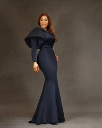 One Shoulder Long Sleeve Mermaid Evening Dress Satin Customized Large Size Ladies Cocktail Prom Dress Robe vestidos de cocktail