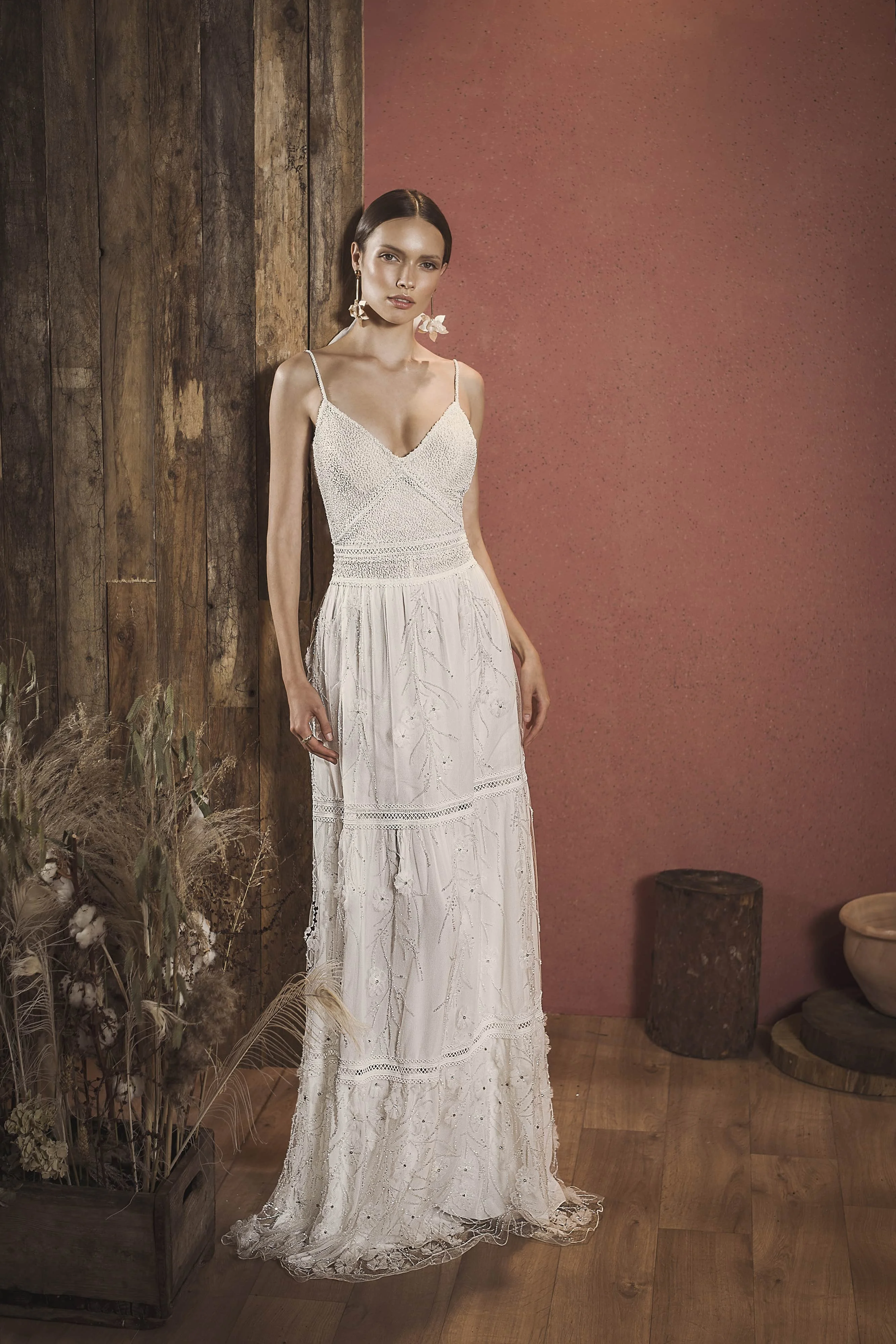 Bohemian Wedding Dresses Lace Appliqued Beads Boho Chiffon Bridal Gowns A Line Wedding Dress robe de mariée - Цвет: Слоновая кость