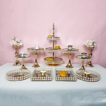 

3 Tiers 1pcs-11pcs cake table Gold Accessory Tray Dessert Metal for Wedding Mirrors
