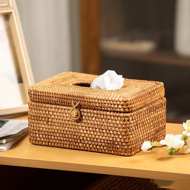 

Elegant Handmade Rattan Tissue Box Napkin Storage Container Desktop Toilet Paper Dispenser for Home Office