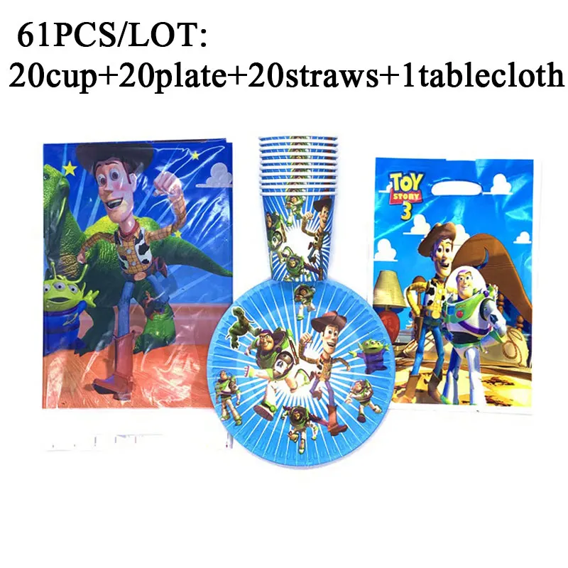 beipanlizhuo-61pcs Мультфильм Дисней Вечеринка История игрушек набор для детей день рождения украшения Базз светильник год тема бумажные салфетки тарелки чашки - Цвет: beipanlizhuo-61pcs