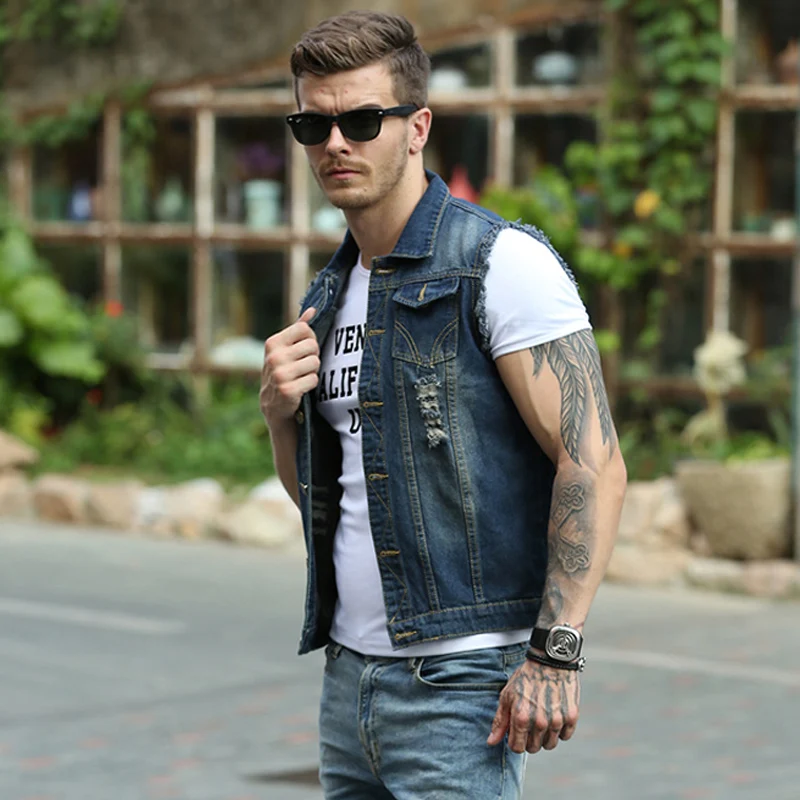 Streetwear Fashion Men Vest Retro Blue 