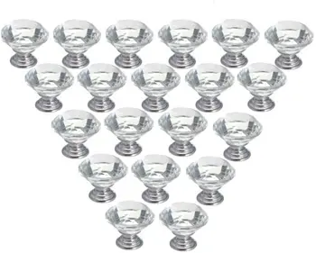 

20pcs Clear Small Crystal Knob Crystal Glass Door Drawer Cabinet Wardrobe Pull Handle Knobs 30mm Dropshipping