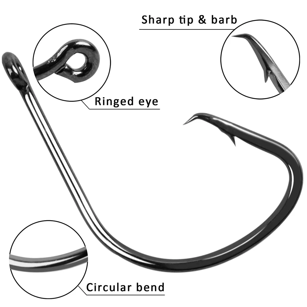 Mustad Norway Origin Fishing Hook High Carbon Steel Big Size Circle Fish  Hooks,4/0,6/0,8/0/10/0,12/0,39950NP-BN