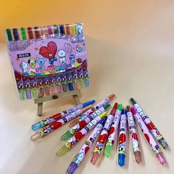 

12 Pcs Colored Pencils Cute Cartoon Rolling Crayon Kawaii Art Supplies Painting Drawing Pens BT Student Kids stationery gift