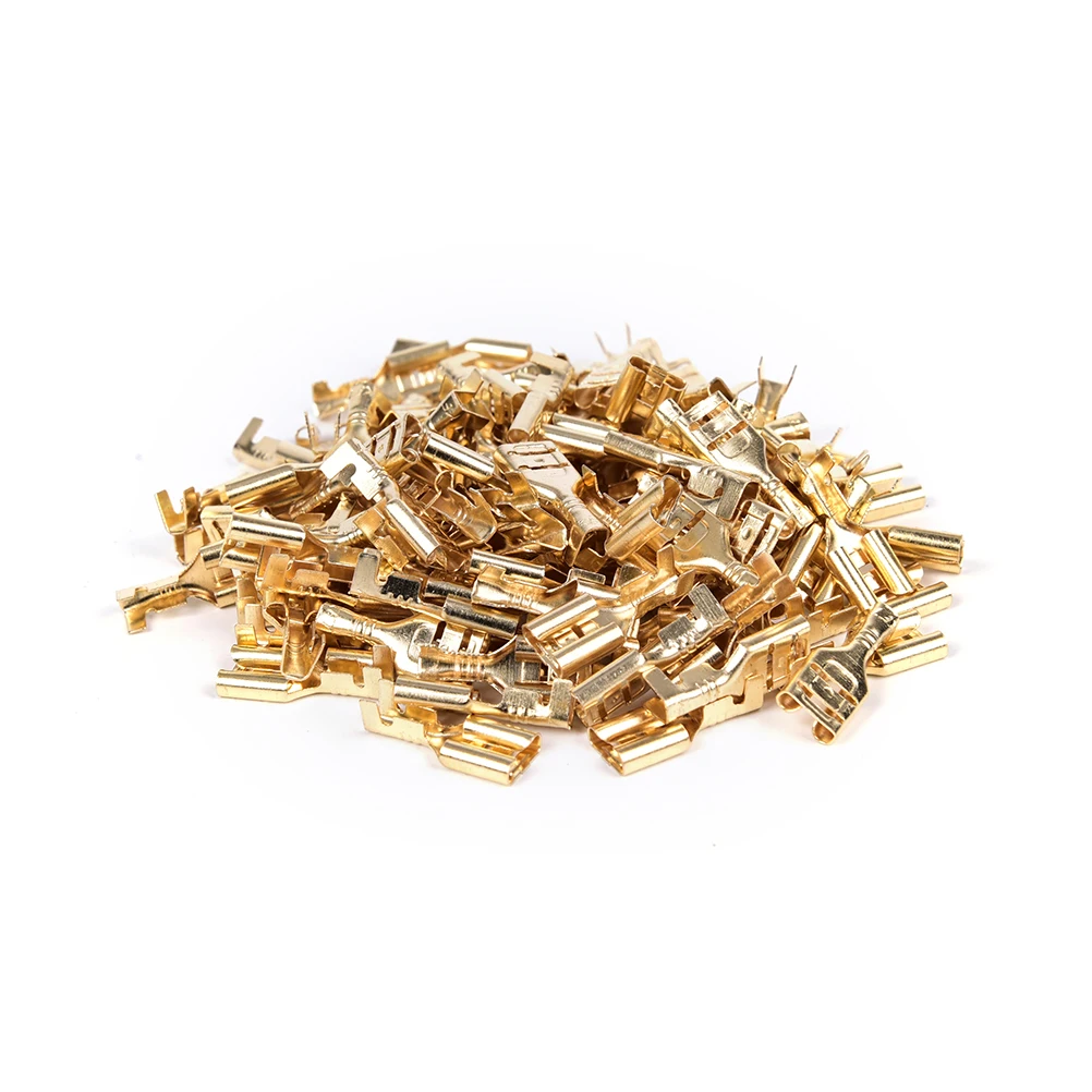 100pcs 6.3mm Brass Crimp Terminal Female Spade Connectors