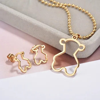 

Fashion jewelry titanium steel earrings, Titanium steel cute bear earrings. Bear earring necklace set,