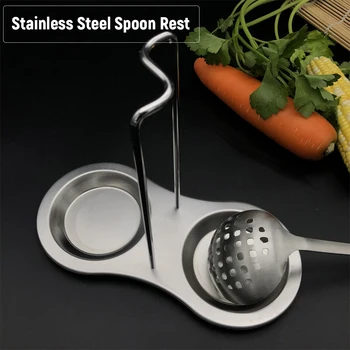 

Kitchen Spoon Holder 430 Stainless Steel Spoon Rest Utensils Holder Soup Ladle Rest Double Spoon Storage Rack Kitchen Organizer