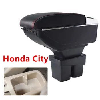 

For Honda City armrest box PU Leather central Store content box cup holder interior car-styling products accessories 06-09
