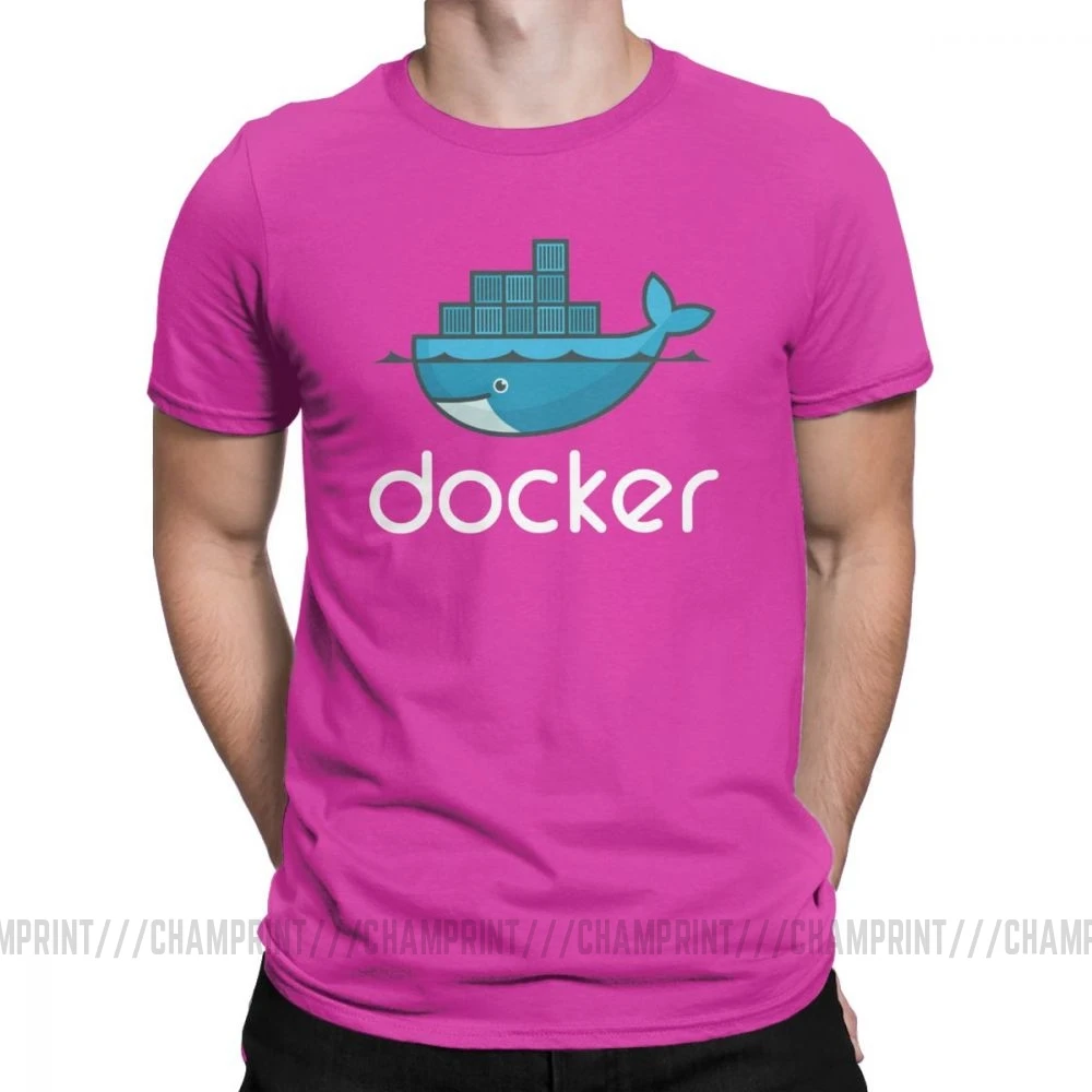 Фуксия Мужская футболка с логотипом Docker, Linux, Javascript, компьютерная хлопковая одежда, Забавные футболки с коротким рукавом и круглым вырезом, графические футболки - Цвет: Фуксия