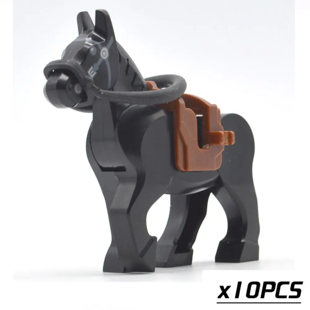 10pcs black horse WW2 военные лошади черный, белый, коричневый кубики Moc часть строительные блоки военные аксессуары подарки игрушки для детей - Цвет: 10pcs black horse
