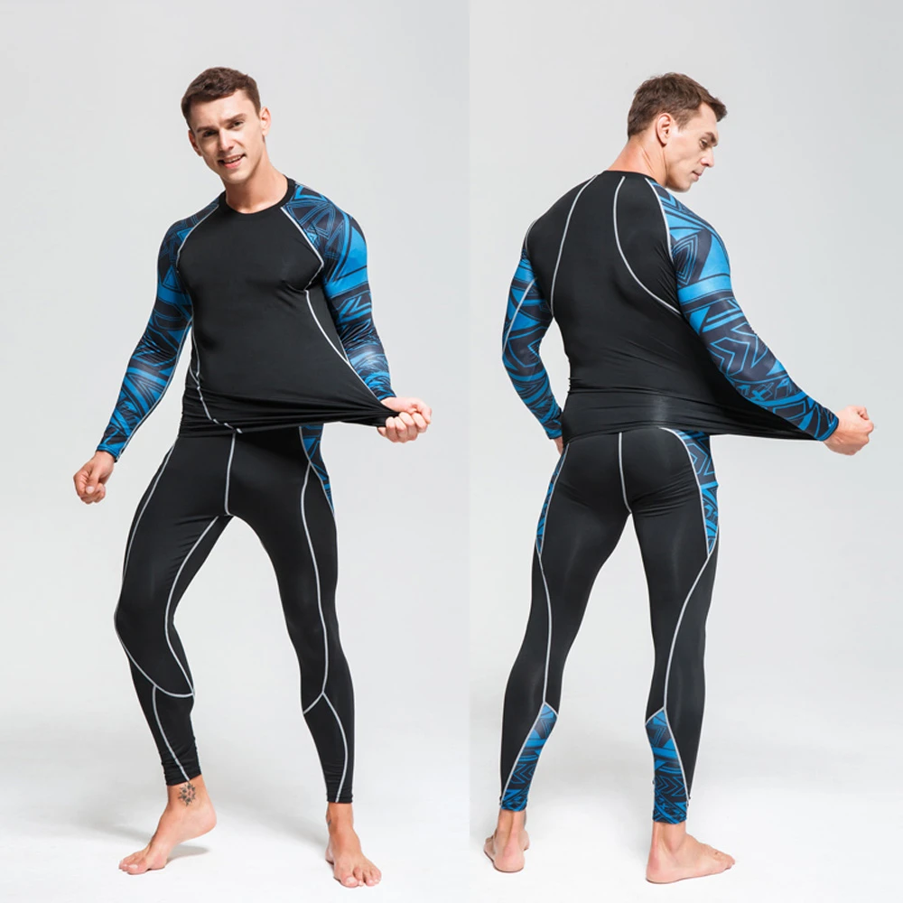 Men's Compression Running Set Tight Shirt Pant Long Johns Clothing Tracksuit Suit Man Winter Sports Winter Thermal underwear Set long johns for men