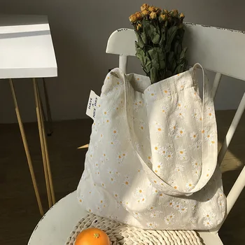 

Women Canvas Shoulder Bags Embossed Design Ladies Floral Handbag Casual Tote Literary Books Bag Shopping Bag For Girls 2020