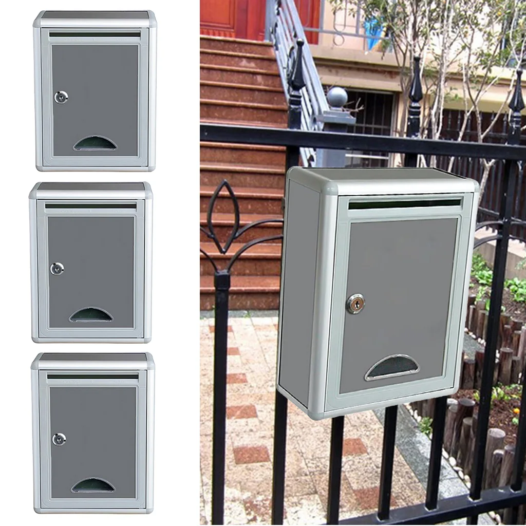 3x Classic Small Capacity Grey Aluminium Alloy, Wall-Mount Mailbox - 8.16 x 4.13 x 11.22 inch