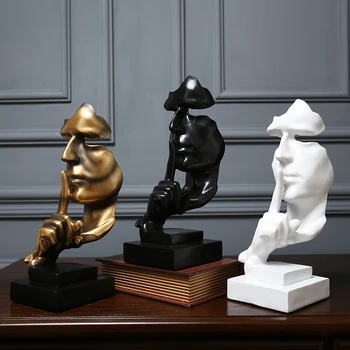 

Thinker Statue Silence Is Gold Sculpture Retro Ornaments Living Room Desktop Display Furnishing Office Home Decoration Crafts