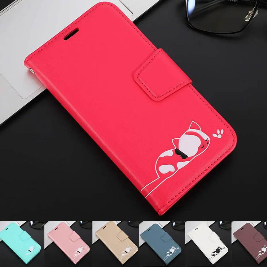 OnePlus 7 Pro PU Leather Flip Case For Cute Cat Wallet Cover Funda | Мобильные телефоны и аксессуары