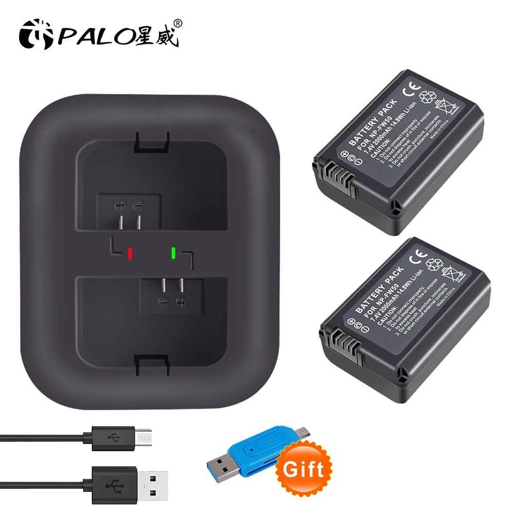Пало 2000 мАч NP FW50 NP-FW50 NPFW50 Камера Батарея+ USB светодиодный дисплей Зарядное устройство для sony Alpha a6500 a6300 a6000 a5000 a3000 NEX-3