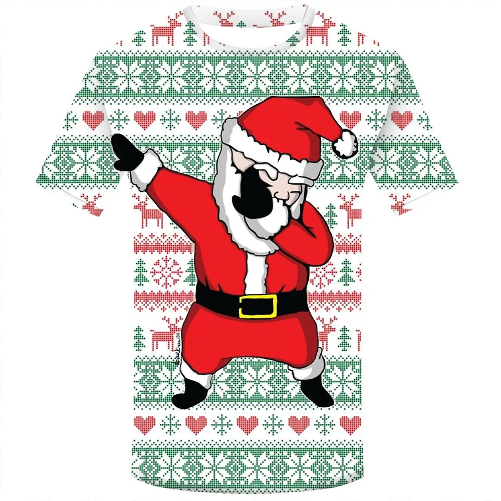 Футболка в стиле хип-хоп с рисунком снежинок; одежда в стиле аниме; красные вечерние мужские футболки с забавным принтом Санта-Клауса; Повседневная футболка с 3d принтом; одежда - Цвет: Зеленый