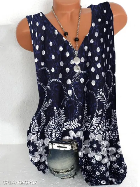 Fashion printing large size women T-shirt V-neck sleeveless vest casual ladies T-shirt women tops 13