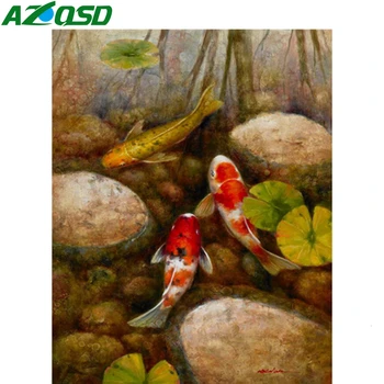 

AZQSD DIY Paint By Number On Canvas Kits Animal Handmade Gift Acrylic Paint Draw By Number Goldfish Home Decoration