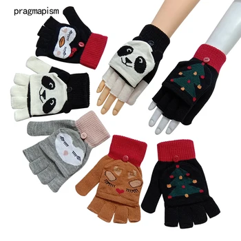 

Woman Fingerless Gloves girl's fashion Winter Warm Exposed Finger Mittens Knitted Warm Flip Half Finger Gloves