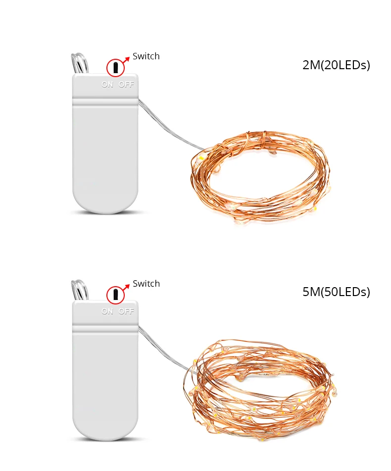 2 м, 5 м, 10 м, сказочный светодиодный светильник, водонепроницаемый, медный провод, гирлянда, Рождественский, Свадебный, декоративный светильник, садовый, на батарейках