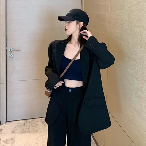 Black Blazer Одноцветный женский костюм, повседневные брючные костюмы для женщин, женский Блейзер большого размера, комплект Conbinaison Femme Ropa, официальный Mujer - Цвет: Black Blazer