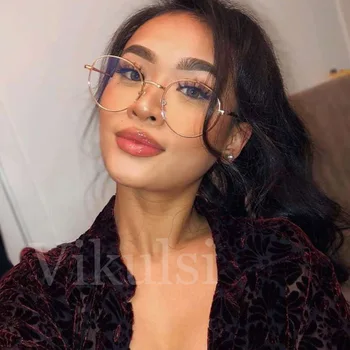 

Fashion Round Myopia Glasses Retro Men Women Rose Gold Metal Frame Clear Lens Eyewear Ladies Optical Degree Glasses Plain Mirror