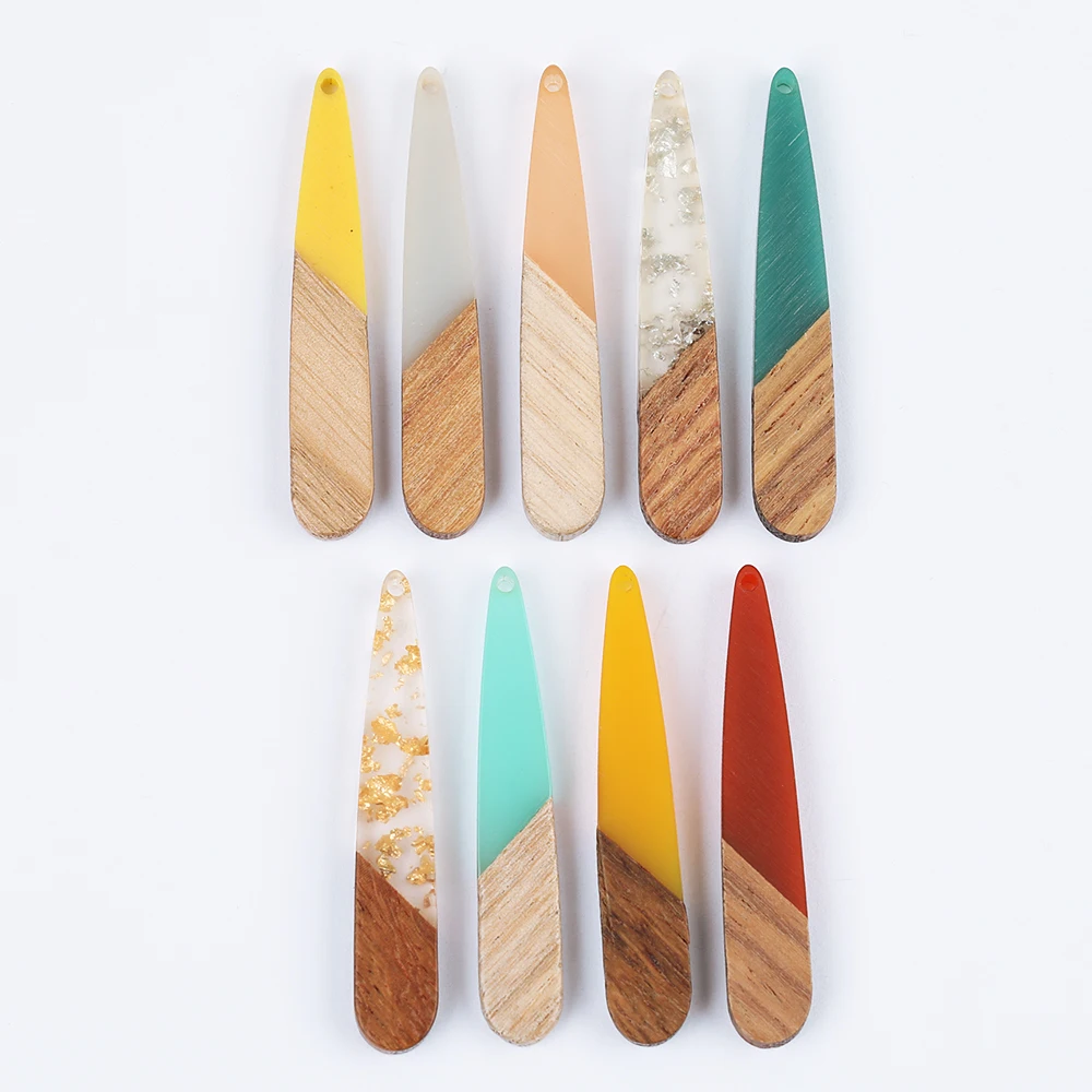 

WHSOK 50Pcs 8*44MM Natural Wood & Resin/Jewelry Findings/Oval Waterdrop Shape/Earrings Pendants/Jewelry Findings & Components
