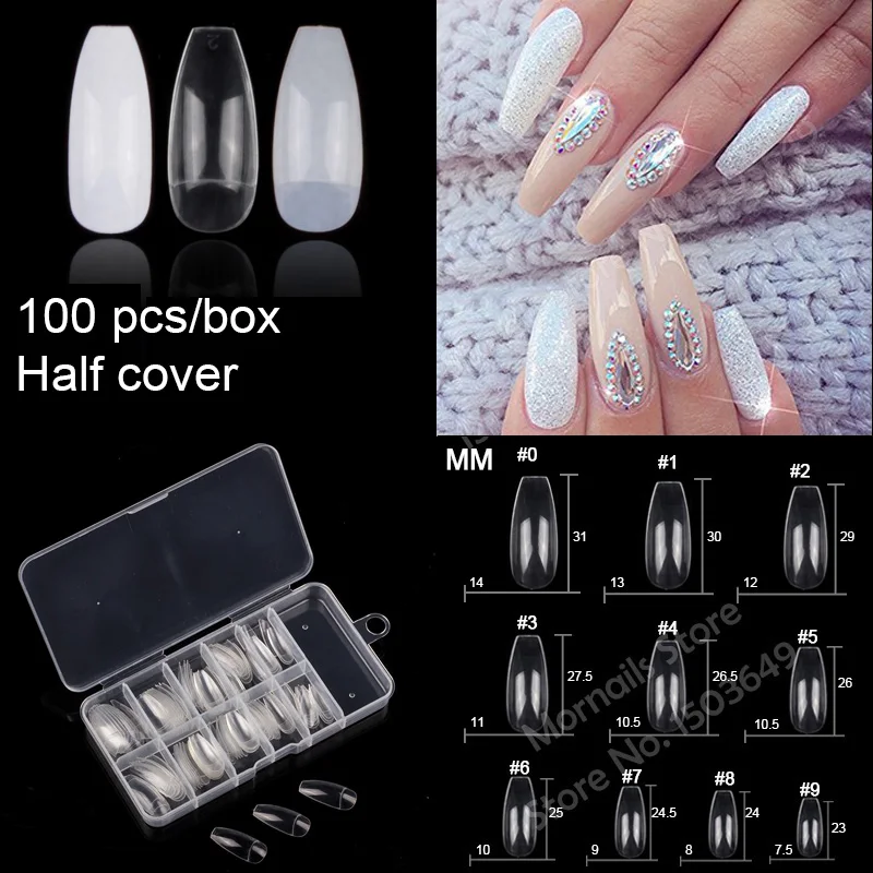 100 Pcs Half Cover Coffin False Nails With A Nail Box 10 Sizes Ballerina Fake Nail Tips Uv Gel Nail Art Tips Half Nail Tips Tips Naturalnail Tips Aliexpress
