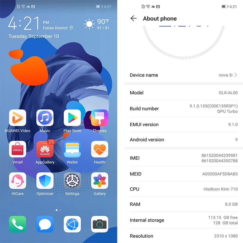 Huawei Nova 5i мобильный телефон 6 4 дюйма Kirin 710 Android 9 0 2310x1080 Type C 24.0MP|Смартфоны| |