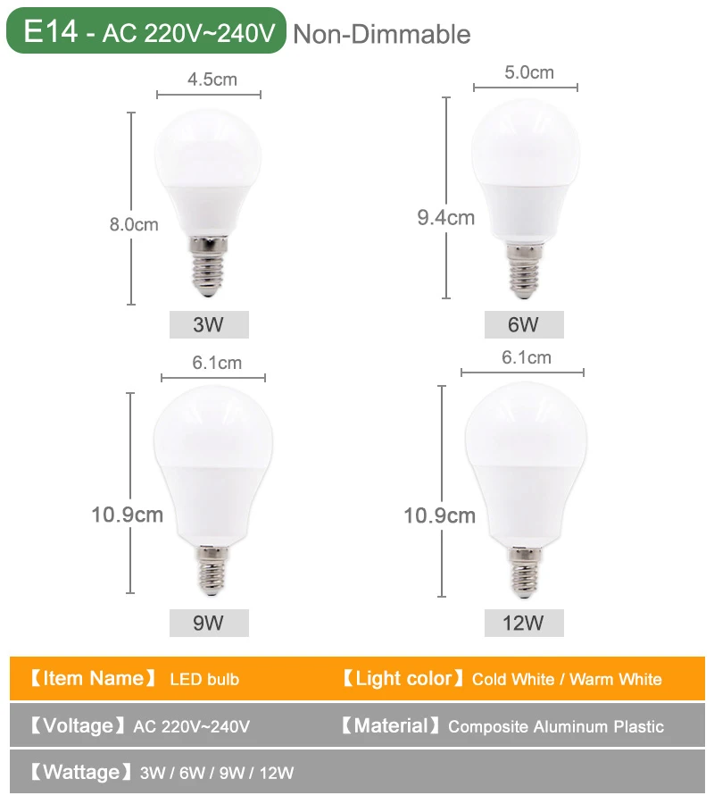 Kaguyahime 10 шт. светодиодный E27 лампочка E14 лампочка 220 В светодиодный светильник E27 3 Вт 5 Вт 6 Вт 9 Вт 12 Вт 15 Вт 20 Вт Светодиодный светильник Высокая яркость холодный белый теплый