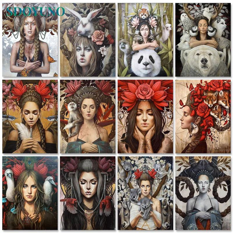 SDOYUNO 60x75cm Oil Paint By Numbers Figure DIY Painting On Canvas Women Number Home Decor | Дом и сад